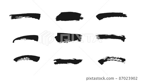 Grunge paintbrush set. Black ink stains. Vector freehand drawing brush elements 87023902