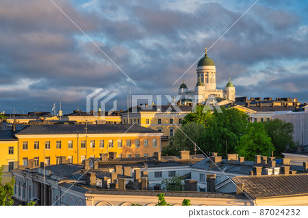 Helsinki Finland, high angle view city skyline at city center and Helsinki Cathedral Helsinki Finland, high angle view city skyline at city center and Helsinki Cathedral 87024232