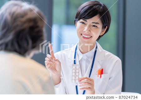 Pharmacist handing medicine to seniors Photographing cooperation "LINK FOREST" 87024734
