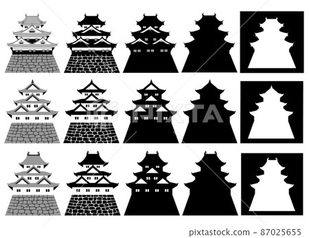Japanese castle: Three-story, three-storey castle tower and turret set 87025655