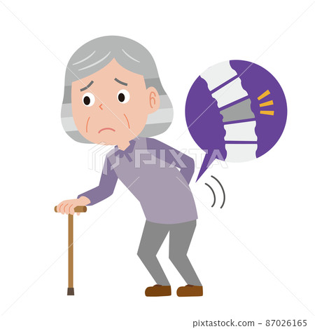 Elderly woman with a bent waist and a cane Stock Illustration