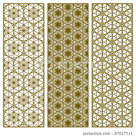 A set of three templates in the Japanese Kumiko style Geometric panels with patterns based on a hexagonal lattice . A set of three templates in the Japanese Kumiko style Geometric panels with patterns based on a hexagonal lattice . 87027511