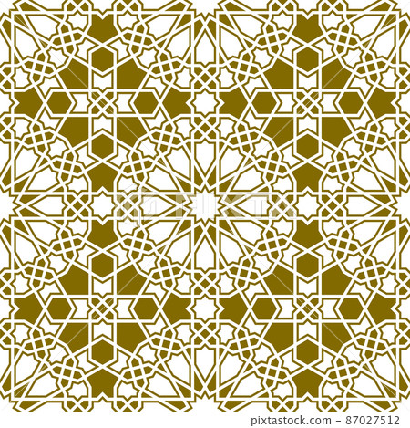 Seamless arabic geometric ornament in brown color. Seamless arabic geometric ornament in brown color. 87027512