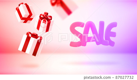 Gift boxes falling on a floor. Sale concept. 3d vector banner with copy space Gift boxes falling on a floor. Sale concept. 3d vector banner with copy space 87027732