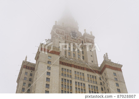 The Lomonosov Moscow State University in winter. Education in Russia, Stalinist architecture, Soviet Empire style concept The Lomonosov Moscow State University in winter. Education in Russia, Stalinist architecture, Soviet Empire style concept 87028807