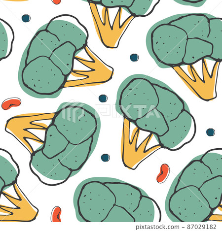 Broccoli or Cauliflower Vegetables seamless pattern. Vegetarian healthy bio food background, Vegan organic eco products. Vector illustration Broccoli or Cauliflower Vegetables seamless pattern. Vegetarian healthy bio food background, Vegan organic eco products. Vector illustration 87029182