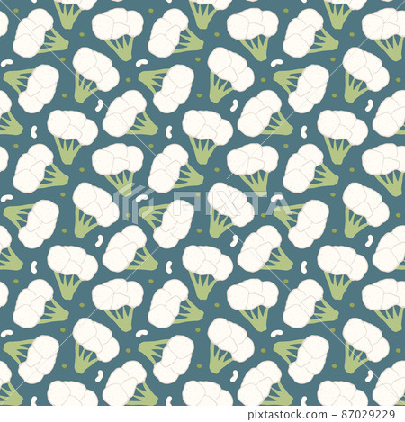 Broccoli or Cauliflower Vegetables seamless pattern. Vegetarian healthy bio food background, Vegan organic eco products. Vector illustration Broccoli or Cauliflower Vegetables seamless pattern. Vegetarian healthy bio food background, Vegan organic eco products. Vector illustration 87029229