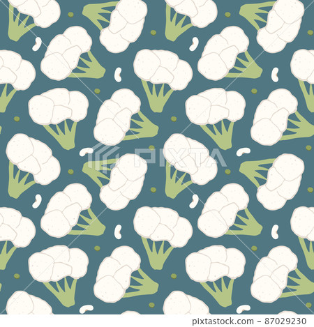 Broccoli or Cauliflower Vegetables seamless pattern. Vegetarian healthy bio food background, Vegan organic eco products. Vector illustration 87029230