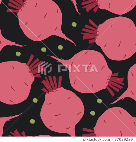 Beetroot Vegetables seamless pattern. Vegetarian healthy bio food background, Vegan organic eco products. Vector illustration 87029289