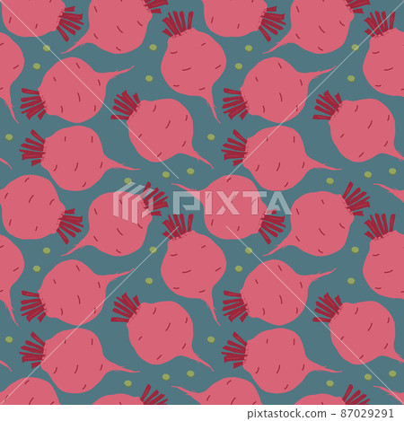 Beetroot Vegetables seamless pattern. Vegetarian healthy bio food background, Vegan organic eco products. Vector illustration 87029291