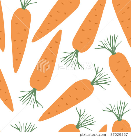 Carrot Vegetables seamless pattern. Vegetarian healthy bio food background, Vegan organic eco products. Vector illustration Carrot Vegetables seamless pattern. Vegetarian healthy bio food background, Vegan organic eco products. Vector illustration 87029367
