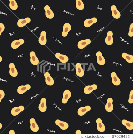 Avocado Vegetables seamless pattern. Vegetarian healthy bio food background, Vegan organic eco products. Vector illustration Avocado Vegetables seamless pattern. Vegetarian healthy bio food background, Vegan organic eco products. Vector illustration 87029455