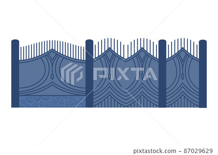 Gate fence from metal. Illustration of decorative barrier. Outdoor protective architecture element 87029629
