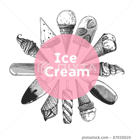 Pattern with ice cream. Realistic ice cream. Vector illustration in sketch style 87030020
