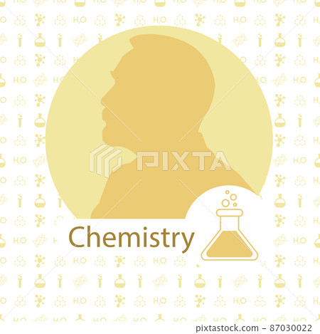 Stylized Nobel medal. Silhouette of Nobel in a flat style. Seamless pattern with elements on the theme of chemistry. Vector illustration 87030022