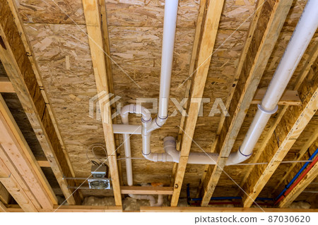 Under construction new bathtub home PVC waste water system rough plumbing bathroom Under construction new bathtub home PVC waste water system rough plumbing bathroom 87030620