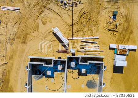 Building materials with foundation to new house construction in the suburbs 87030621
