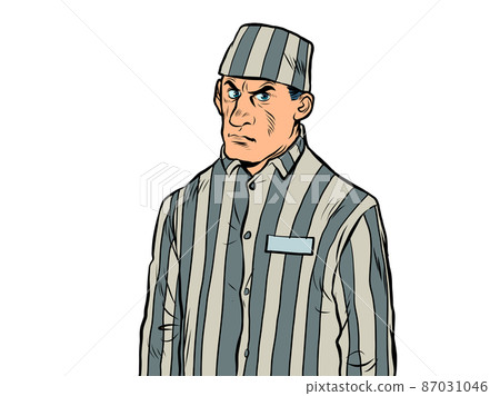 a prisoner in a striped uniform, a dangerous criminal. A lawbreaker in prison 87031046