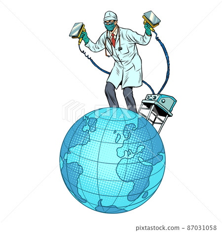 The Doctor resuscitates planet Earth with an defibrillator electric shock. Ecology and politics, health. Pandemic and epidemic The Doctor resuscitates planet Earth with an defibrillator electric shock. Ecology and politics, health. Pandemic and epidemic 87031058