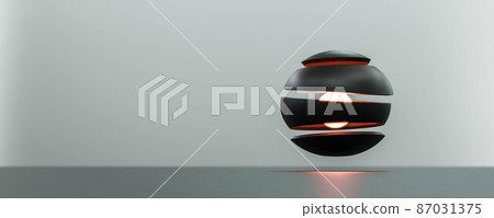 red glowing dark high-tec surface cube on blurred background 3d render illustration 87031375