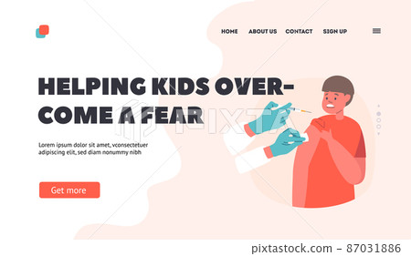 Helping Kids Overcome a Fear Landing Page Template. Child Afraid of Vaccination. Little Boy Character Crying, Syringe Helping Kids Overcome a Fear Landing Page Template. Child Afraid of Vaccination. Little Boy Character Crying, Syringe 87031886