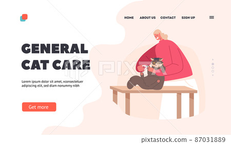 Kitten Beauty. Landing Page Template. Hairdresser Character Cutting Cat Talons with Scissors in Salon, Animal Care Kitten Beauty. Landing Page Template. Hairdresser Character Cutting Cat Talons with Scissors in Salon, Animal Care 87031889