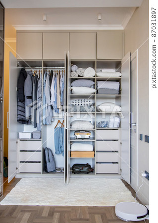 Wardrobe with perfect order clothes shades. Wardrobe with perfect order clothes shades. 87031897