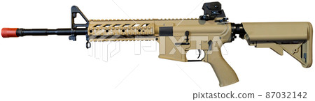 Modern automatic multiple-charge weapon on white background 87032142