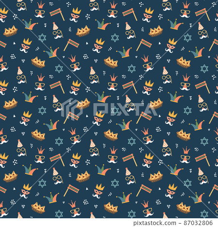 Purim seamless pattern. Traditional Jewish holiday background. vector illustration 87032806