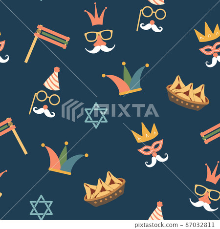 Purim seamless pattern. Traditional Jewish holiday background. vector illustration 87032811