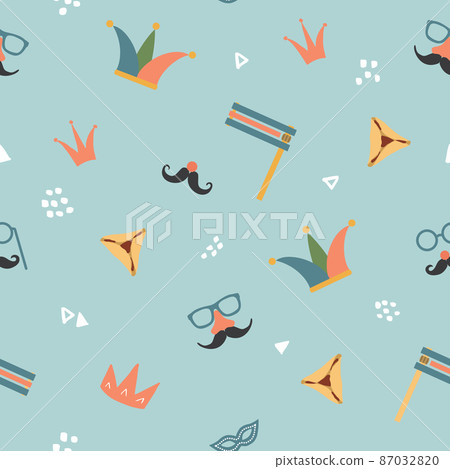 Purim seamless pattern. Traditional Jewish holiday background. vector illustration Purim seamless pattern. Traditional Jewish holiday background. vector illustration 87032820