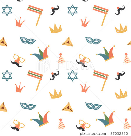 Purim seamless pattern. Traditional Jewish holiday background. vector illustration Purim seamless pattern. Traditional Jewish holiday background. vector illustration 87032850