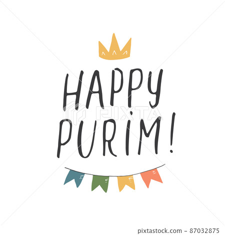 Happy Purim lettering, Jewish holiday and traditional elemets. vector illustration 87032875