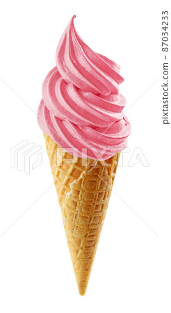 pink soft ice cream in waffle cone 87034233