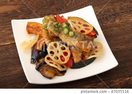 pacific saury and vegetable black vinegar ankake 87035516