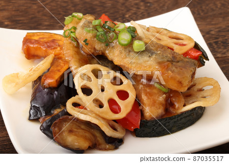 pacific saury and vegetable black vinegar ankake 87035517