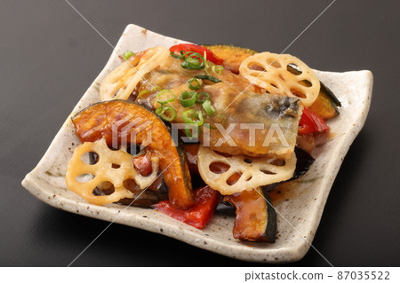 pacific saury and vegetable black vinegar ankake pacific saury and vegetable black vinegar ankake 87035522