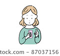 A woman using a smartphone is surprised 87037156