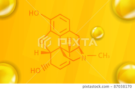 Morphine chemical formula. Morphine 3D Realistic chemical molecular structure 87038170