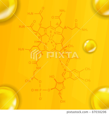 Vitamin B12 chemical formula. Vitamin B12 Realistic chemical molecular structure 87038206