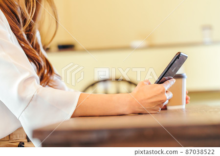 Female who operates a mobile phone cell phone 87038522
