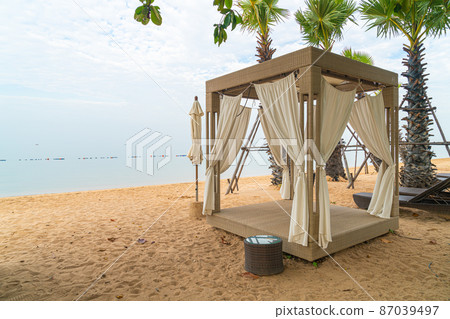 pavilion on beach with sea background 87039497