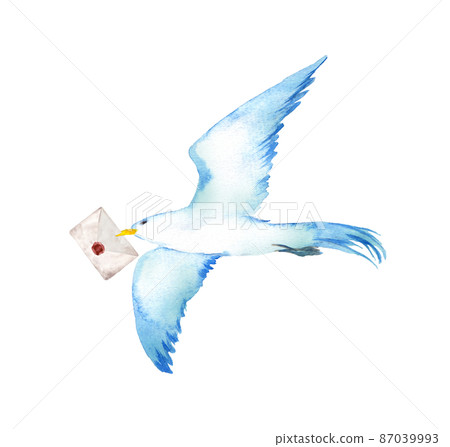 藍鳥攜帶一封信水彩插圖 87039993