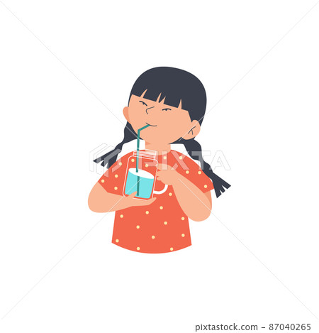 Cute child girl drinking pure water flat cartoon vector illustration isolated. 87040265