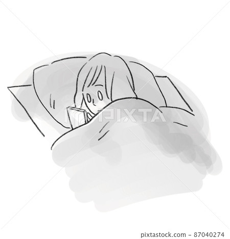 A woman looking at a smartphone in a futon SNS-dependent hand-drawn sketch 87040274