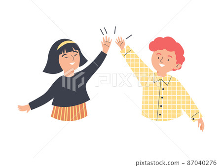 Children give high five gesture of happiness flat vector illustration isolated. 87040276