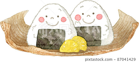 竹皮上的飯糰（2個）插圖 87041429