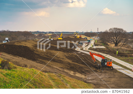 Embankment work on the riverbed Iruma river basin 2022.02 e-3 matte feeling Embankment work on the riverbed Iruma river basin 2022.02 e-3 matte feeling 87041562