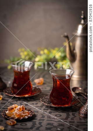 Turkish tea in traditional glass 87041916