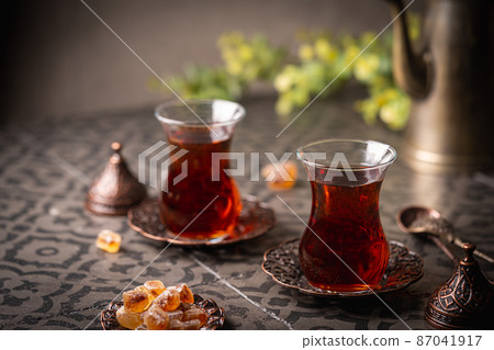 Turkish tea in traditional glass 87041917